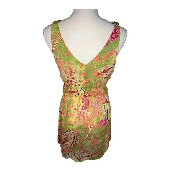 Bisou Bisou Blouse Women’s Small Green Floral Sleeveless Boho V-Neck Top - Picture 3 of 4